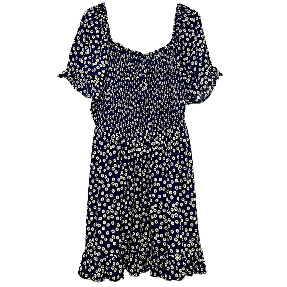 A.U.W. All Under One Roof Daisy Floral Smocked Mini Dress Puff Sleeve Medium